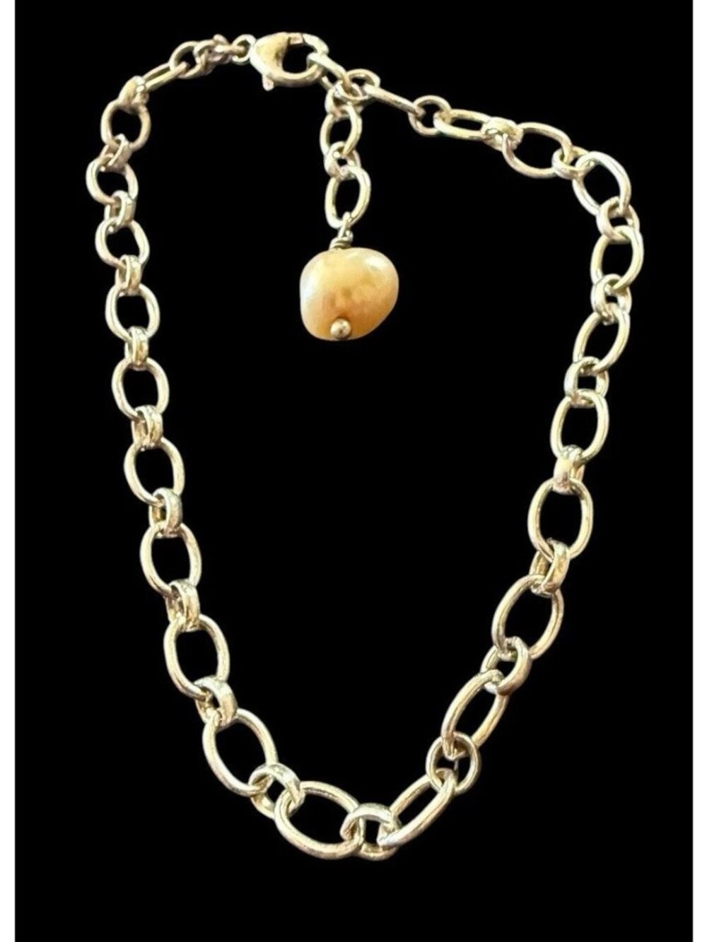 Vintage Sterling Silver Cable Link Chain Necklace Bracelet Baroque Pearl Dangle⁠